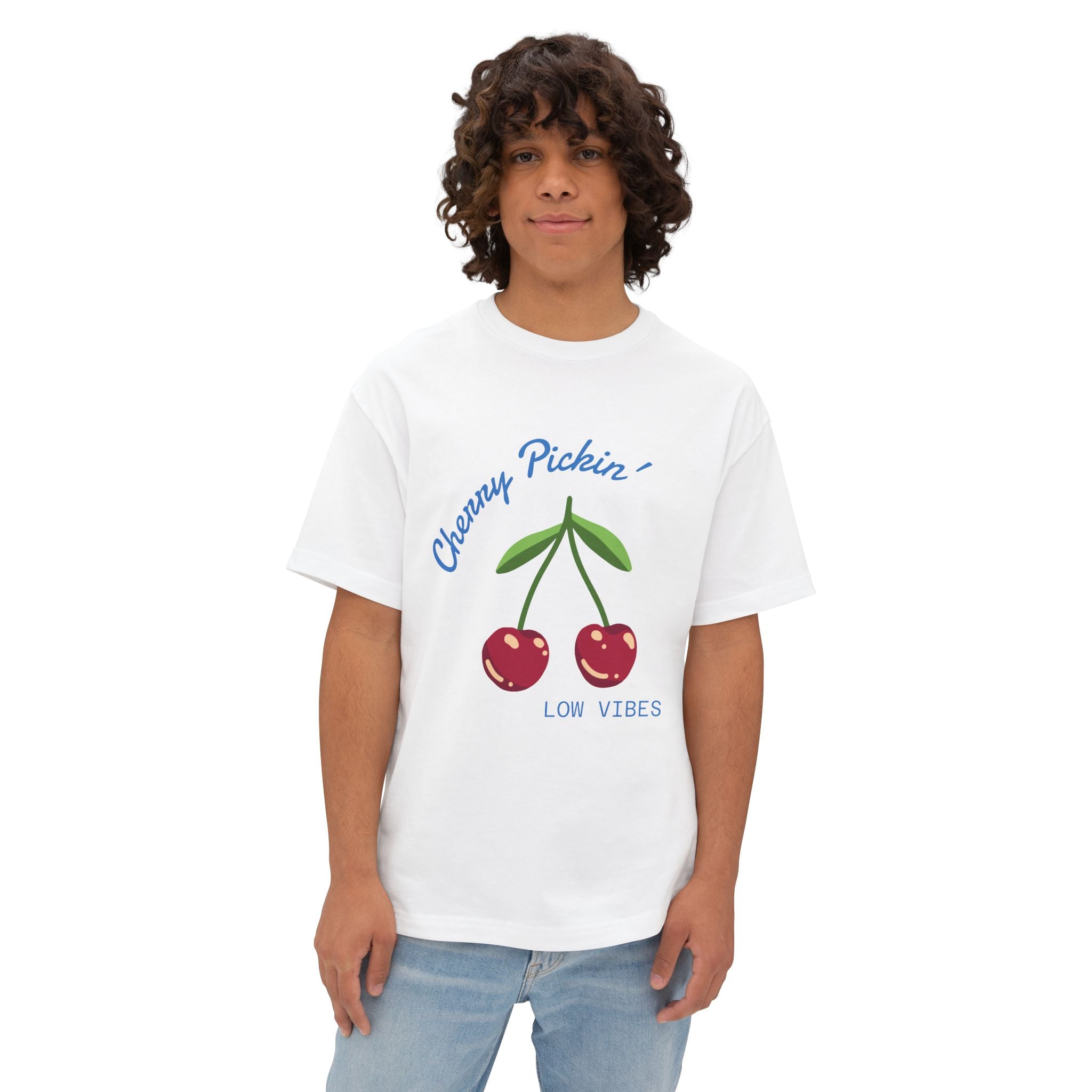 Cherry Pickin' Low Vibes Unisex Oversized Tee, Casual Summer T-Shirt, Gift for Her, Trendy Streetwear, Relaxed Fit Top