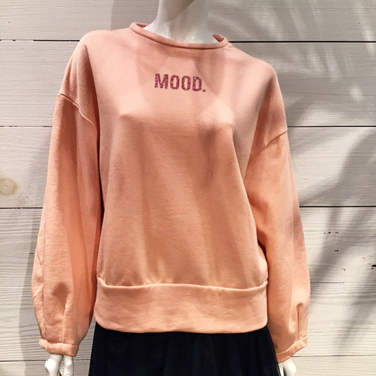 "MOOD" Glitter Coral Crew Neck Sweater