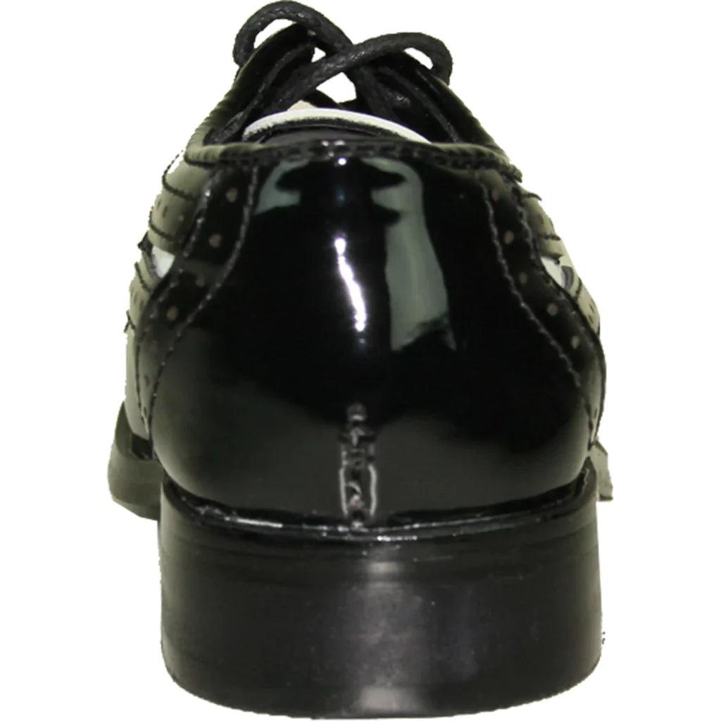 VANGELO Boy Dress Shoe TAB-3KID Oxford Formal Tuxedo for Prom & Wedding Black/White Patent Two Tone