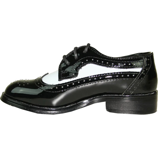 VANGELO Boy Dress Shoe TAB-3KID Oxford Formal Tuxedo for Prom & Wedding Black/White Patent Two Tone